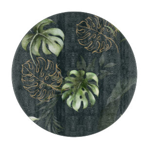 Tabla De Cortar Hojas tropicales de oro: acuarela oscura
