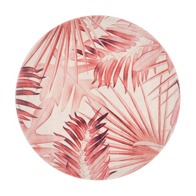 Tabla De Cortar Hojas tropicales de palmeras, patrón hawaiano eleg (Anverso)