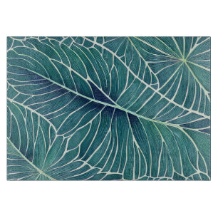 Tabla De Cortar Hojas tropicales Verde azuladas de color azul verd
