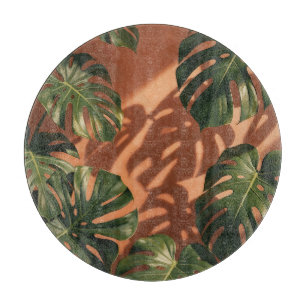 Tabla De Cortar Hojas verdes de Monstera Sombra de terracota 