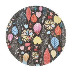 Tabla De Cortar Hojas y aves otoñales.