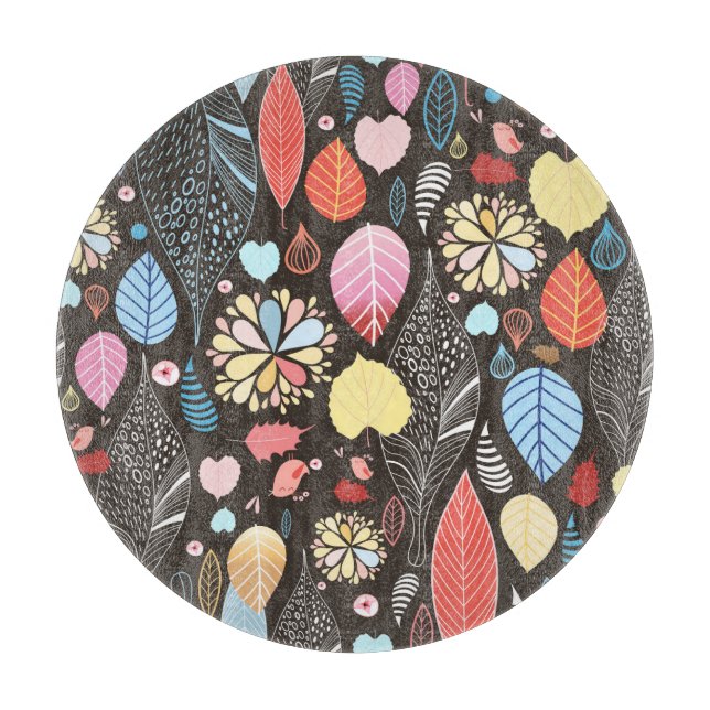 Tabla De Cortar Hojas y aves otoñales. (Anverso)