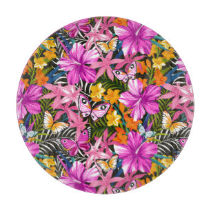 Tabla De Cortar Hojas y flores tropicales