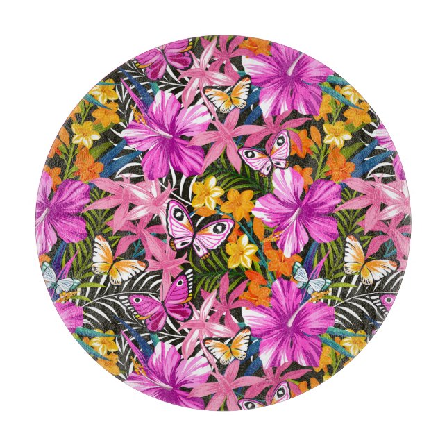Tabla De Cortar Hojas y flores tropicales (Anverso)