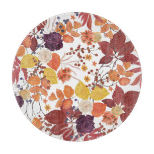 Tabla De Cortar Hojas y Rosas de acuarela de otoño