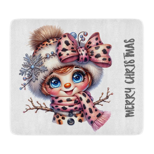 Tabla De Cortar Hombre de Nieve de Navidad Leopard Chic (Anverso)