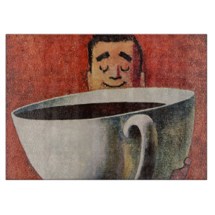 Tabla De Cortar Hombre Feliz Antiguo Bebiendo Taza Gigante de Café