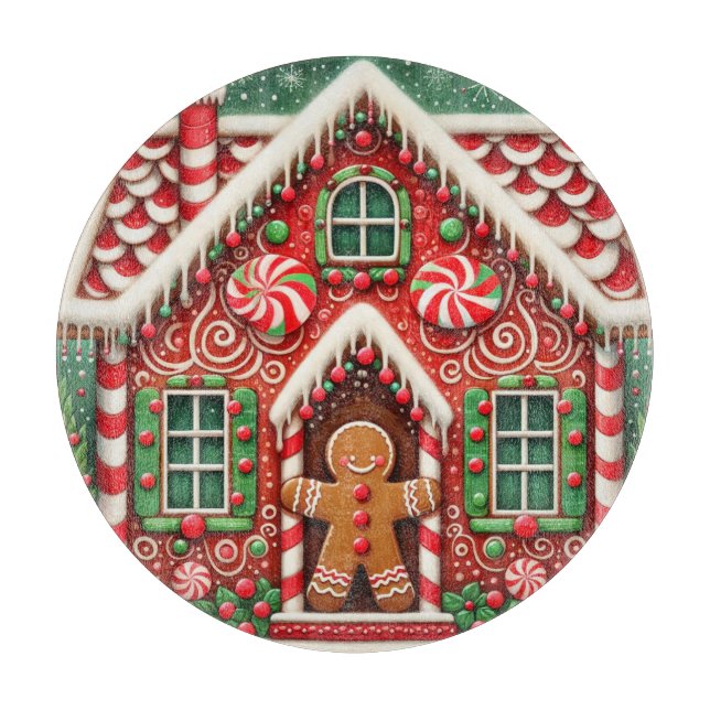 Tabla De Cortar Hombre y casa de pan de jengibre. (Anverso)