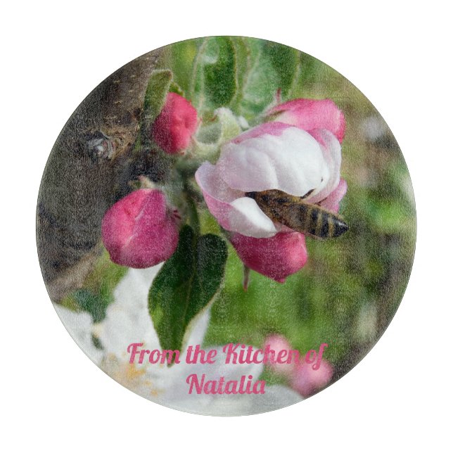 Tabla De Cortar Honeybee & Apple Blossom Glass Cutting Board (Anverso)