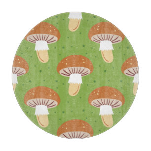 Tabla De Cortar Hongos otoñales: patrón sin costuras verde.