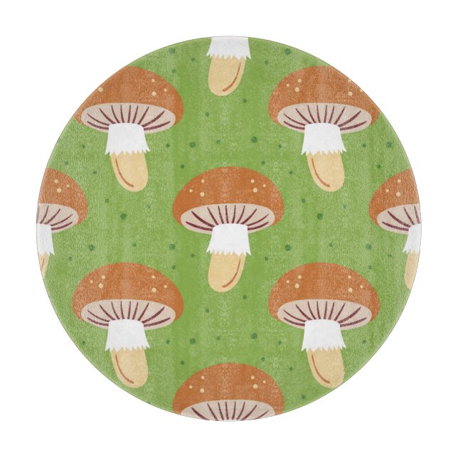 Tabla De Cortar Hongos otoñales: patrón sin costuras verde. (Anverso)