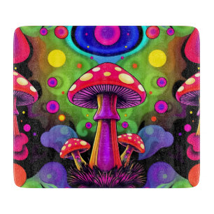 Tabla De Cortar Hongos Retro Psicodélicos Vibrantes Coloridos