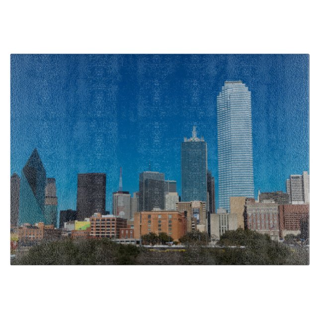 Tabla De Cortar horizonte de Dallas Texas al atardecer (Anverso)