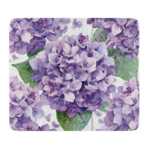 Tabla De Cortar Hortensia Morada Aquarela Floral Lavanda Floración