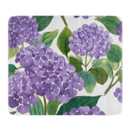 Tabla De Cortar Hortensia Púrpura Floral Acuarela Costera