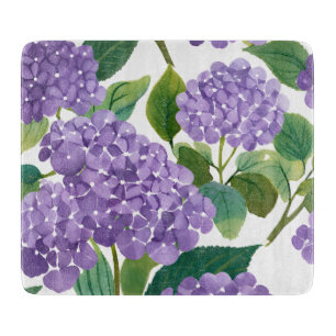 Tabla De Cortar Hortensia Púrpura Floral Acuarela Costera
