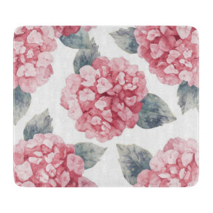 Tabla De Cortar Hortensias rosadas pintura floral acuarela de flor