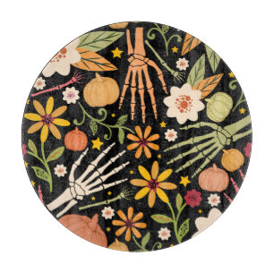 Tabla De Cortar Huesos de Halloween, patrón sin costuras florales.