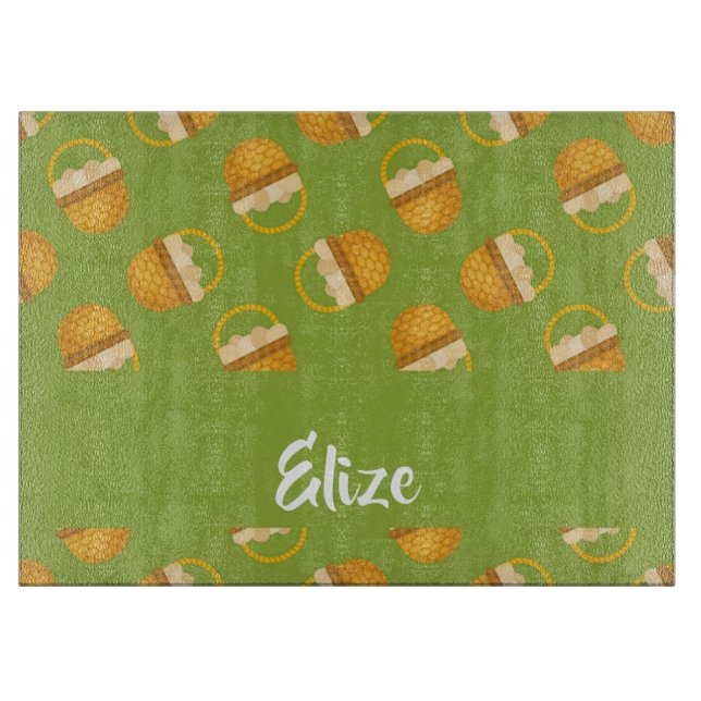 Tabla De Cortar Huevos en cesta marrón en verde (Anverso)