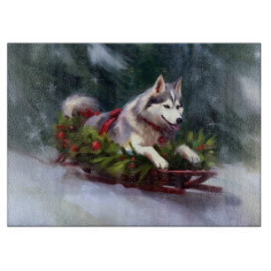 Tabla De Cortar Husky siberiano Navidad nieve invierno