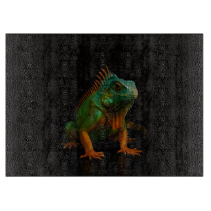 Tabla De Cortar Iguana verde en tablero de vidrio Black 4 Luxe