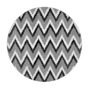 Tabla De Cortar Ikat Chevron Stripes - Gris / Gris, Negro y Blanco