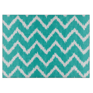 Tabla De Cortar Ikat Chevrons - Turquesa y blanco