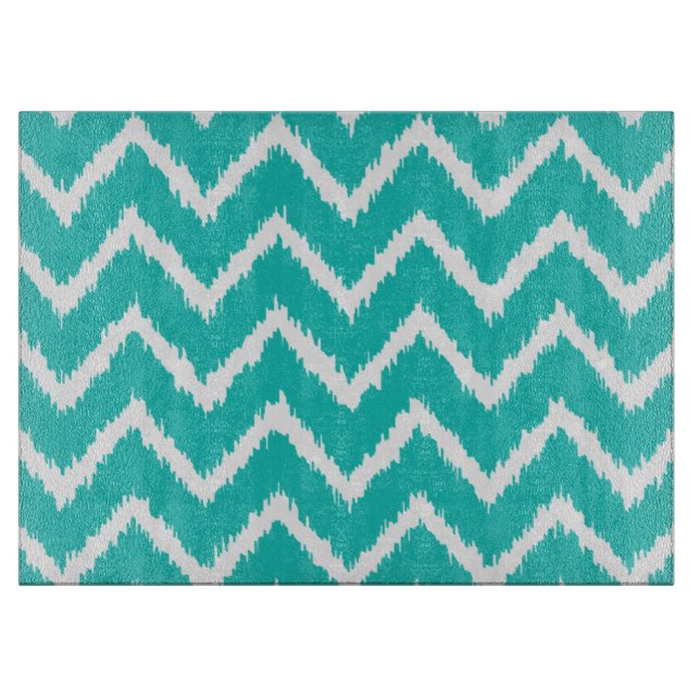 Tabla De Cortar Ikat Chevrons - Turquesa y blanco (Anverso)
