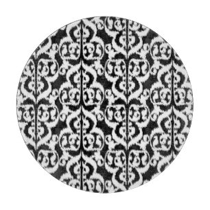 Tabla De Cortar Ikat Moorish Damask - blanco y negro