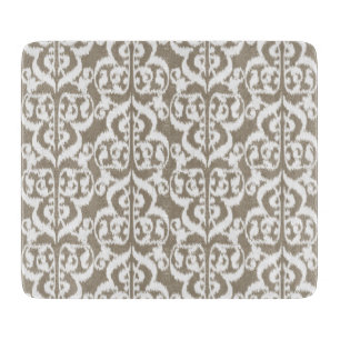 Tabla De Cortar Ikat Moorish Damask - taupe tan y blanco