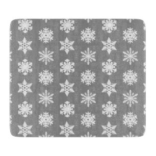 Tabla De Cortar Ikat Snowflakes - Gris y blanco del carbón vegetal
