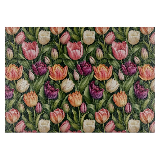 Tabla De Cortar Ilustración Botánica de Tulipán Refinada (Anverso)