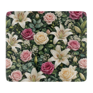 Tabla De Cortar Ilustración botánica floral de magnolia exuberante