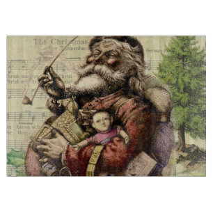 Tabla De Cortar Ilustracion clásico Merry Santa Claus Tree