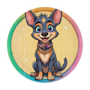 Tabla De Cortar Ilustración Colorida de Perro Feliz Sentado