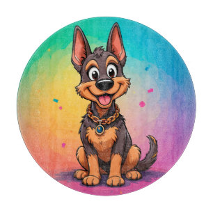 Tabla De Cortar Ilustración Colorida de Perro Feliz Sentado