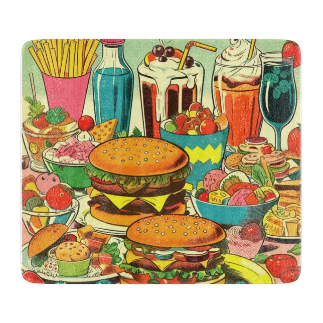 Tabla De Cortar Ilustración Cómica de Comida Retro (Anverso)
