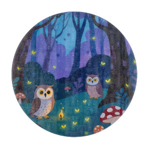 Tabla De Cortar Ilustración de Búhos del Bosque Nocturno