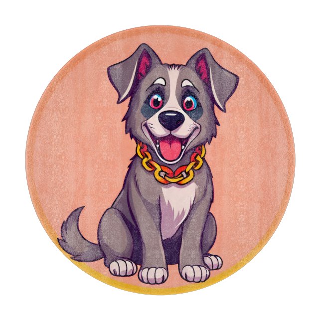 Tabla De Cortar Ilustración de dibujos animados de perro feliz (Anverso)