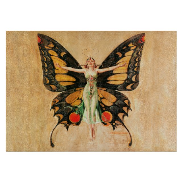 Tabla De Cortar Ilustración de Mujer Volando Mariposa Flapper (Anverso)