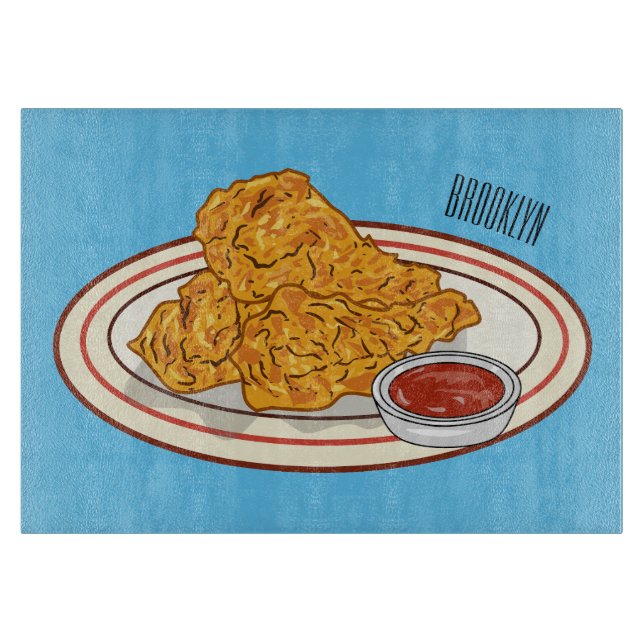 Tabla De Cortar Ilustracion de pollo frito personalizado (Anverso)