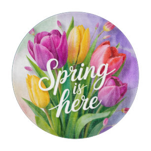 Tabla De Cortar Ilustración de ramo de tulipanes "La primavera ha 