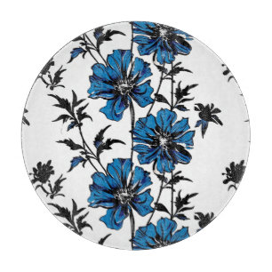 Tabla De Cortar ilustracion de tinta floral azul y negro minimalis