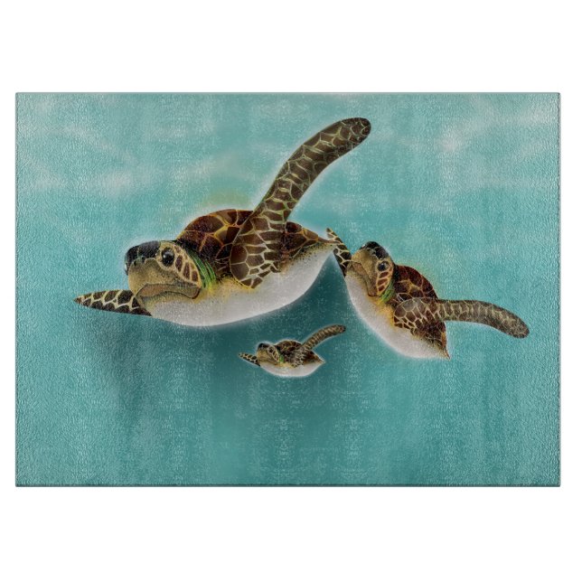 Tabla De Cortar Ilustración de Tortugas Marinas (Anverso)