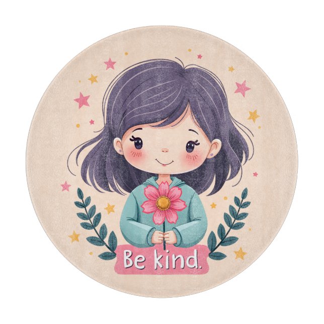 Tabla De Cortar Ilustración Kawaii "Sé Amable" (Anverso)