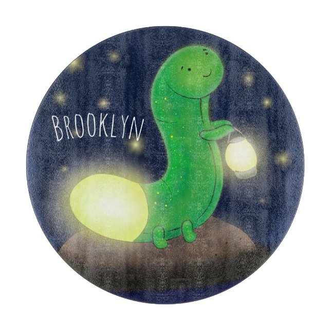 Tabla De Cortar Ilustracion personalizado de gusano de brillo verd (Anverso)