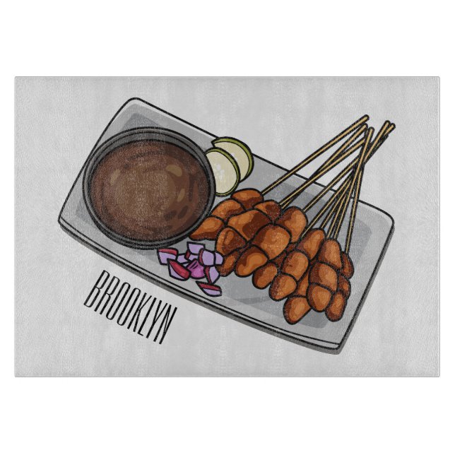 Tabla De Cortar Ilustracion Satay personalizado (Anverso)