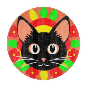 Tabla De Cortar Ilustración Vibrante de Cara de Gato Adorable