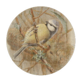 Tabla De Cortar Ilustración Vintage de Herrerillo Común