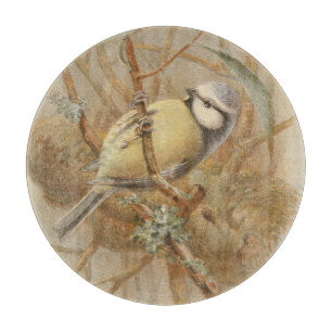 Tabla De Cortar Ilustración Vintage de Herrerillo Común